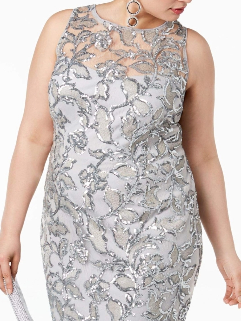 Adrianna Papell Halter Illusion Neckline Sequin Embroidered Sheath Dress 20w